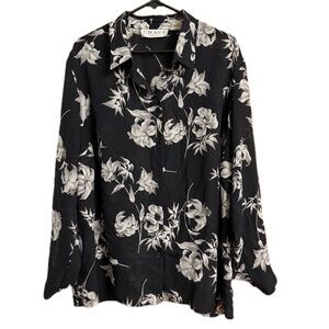Chaus Black and White Floral Button-Down Shirt